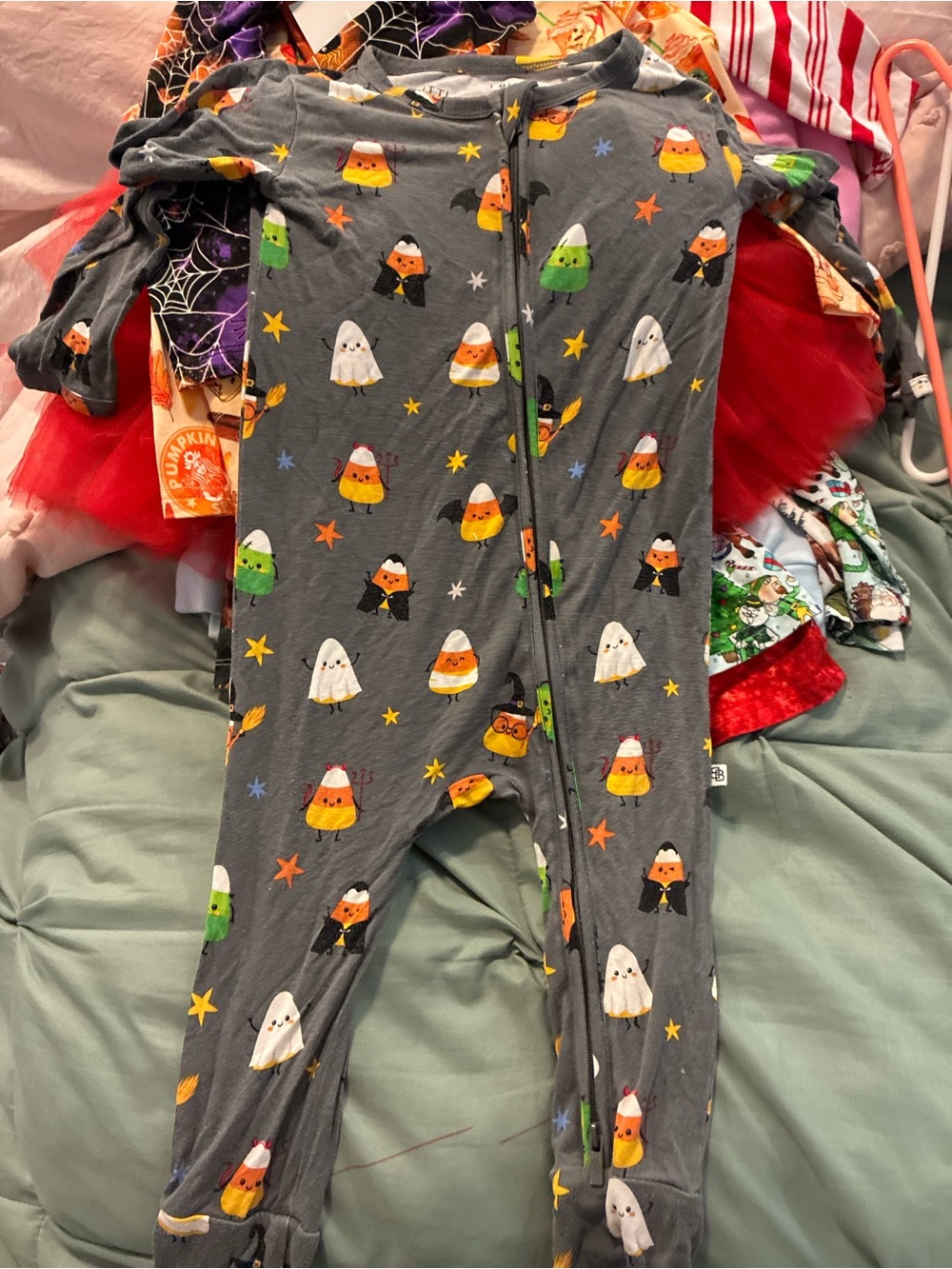 Gray Halloween Candy Corn Print Baby One-Piece Bodysuit
